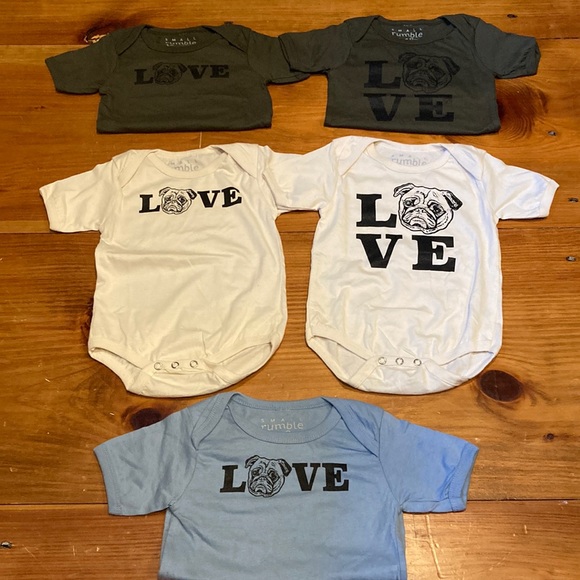 NWOT! SMALL RUMBLE 12-18M Pug Screen Printed Body Suit SS Unisex - Picture 2 of 14